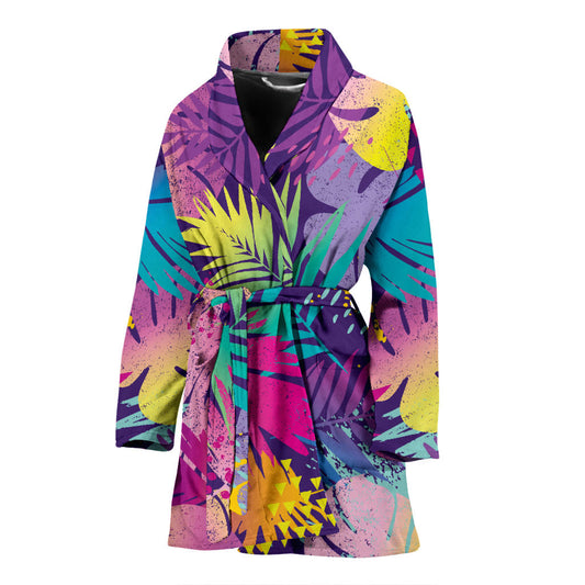 Palm Leaf Pattern Print Design A04 Women Bathrobe