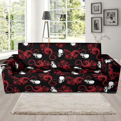 Skull With Red Dragon Print Design LKS304 Sofa Slipcover