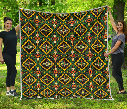 Kente Green Design African Print Quilt Bedspread