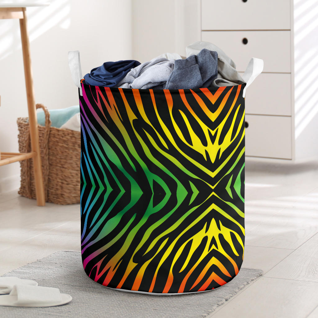 Rainbow Zebra Themed Print Laundry Basket