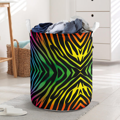 Rainbow Zebra Themed Print Laundry Basket