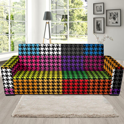 Houndstooth Colorful Pattern Print Design 01 Sofa Slipcover