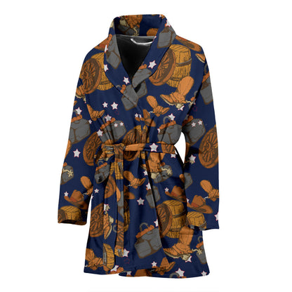 Cowboy Pattern Print Design 03 Women Bathrobe