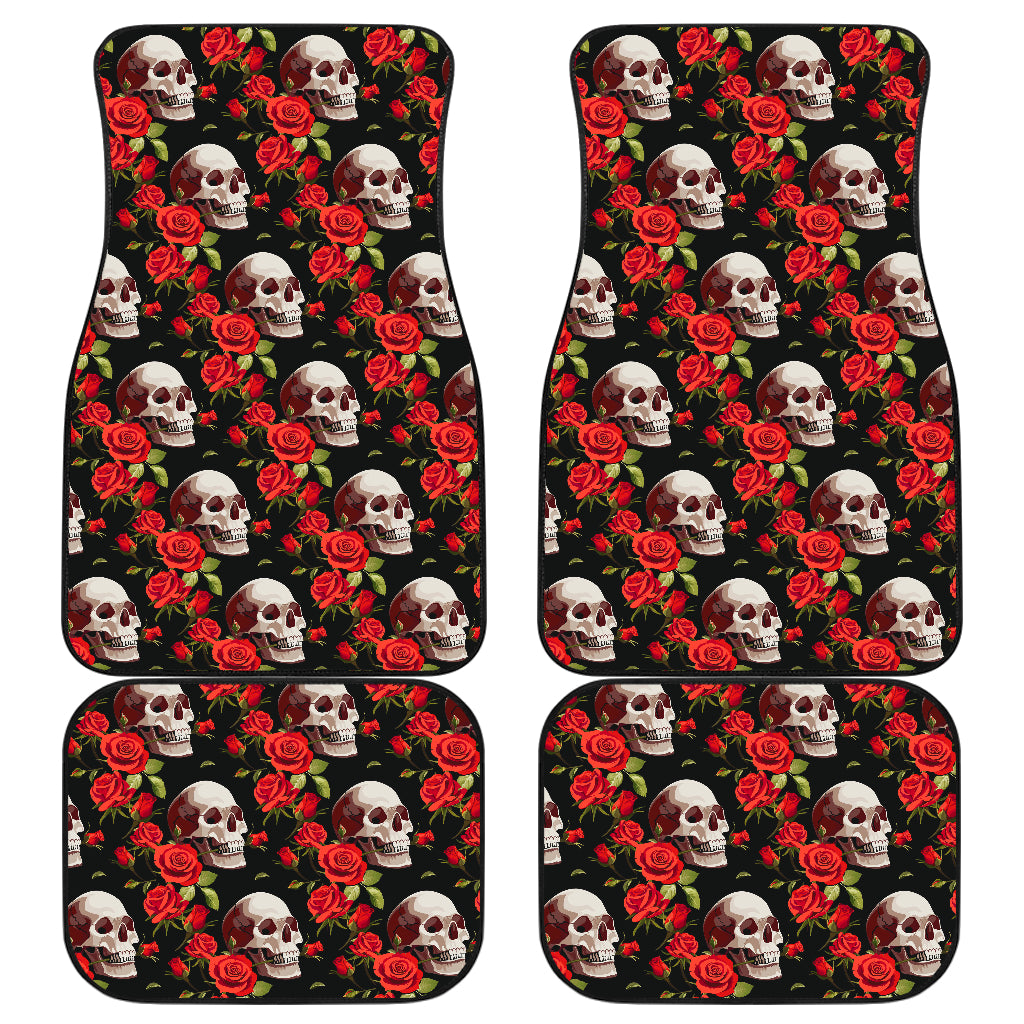 Red Rose Skull Design Print Car Floor Mats Front Back