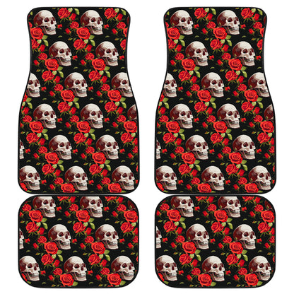 Red Rose Skull Design Print Car Floor Mats Front Back