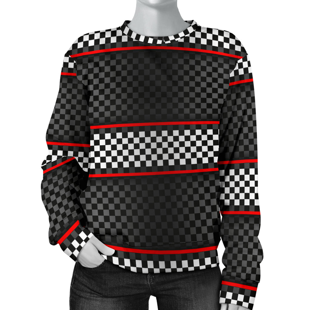 Checkered Flag Red Line Style Women Long Sleeve Sweatshirt
