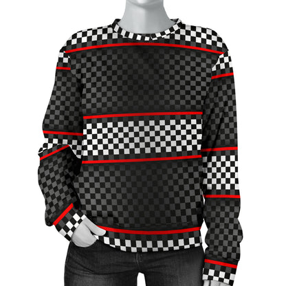 Checkered Flag Red Line Style Women Long Sleeve Sweatshirt
