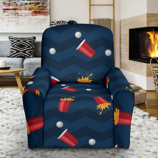 Beer Pong Pattern Print Design 01 Recliner Slipcover with Pocket