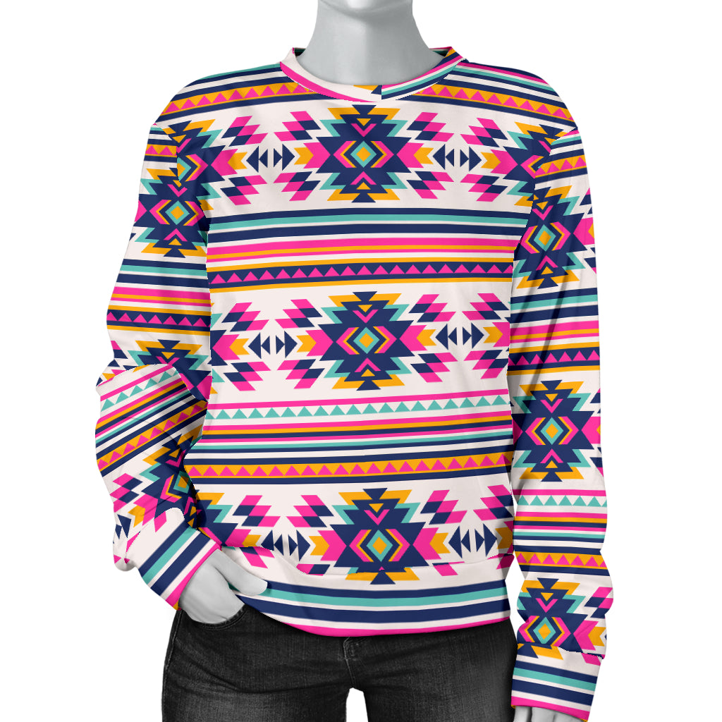 Indian Navajo Neon Themed Design Print Women Long Sleeve Sweatshirt