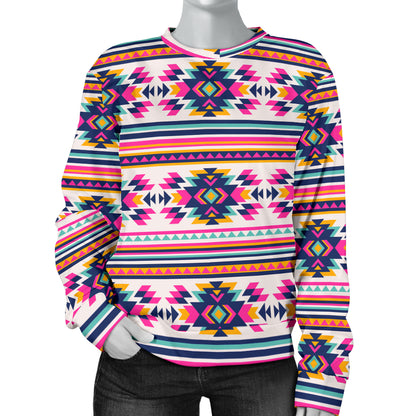 Indian Navajo Neon Themed Design Print Women Long Sleeve Sweatshirt