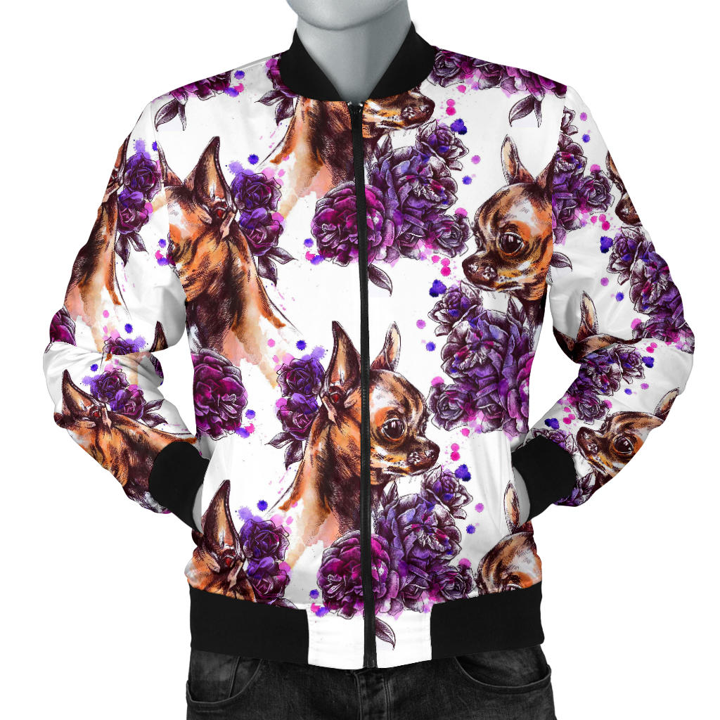 Chihuahua Purple Floral Men Bomber Jacket