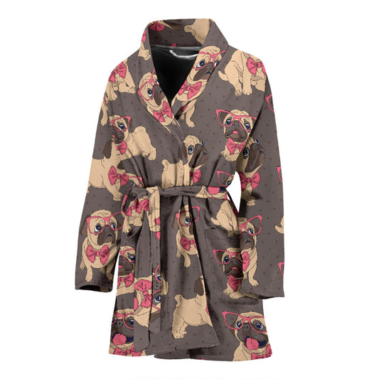 Pug Pattern Print Design A05 Women Bathrobe
