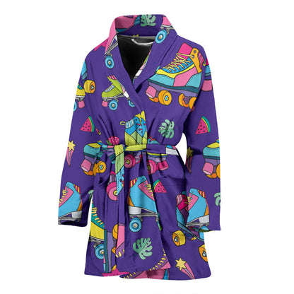 Roller skate Colorful Pattern Print Design A05 Women Bathrobe