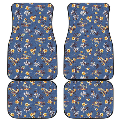 Hawaiian Flower Blue Print Car Floor Mats Front Back