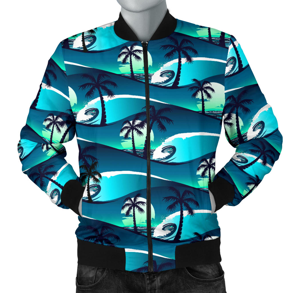 Beach Wave Design Print Men Bomber Jacket