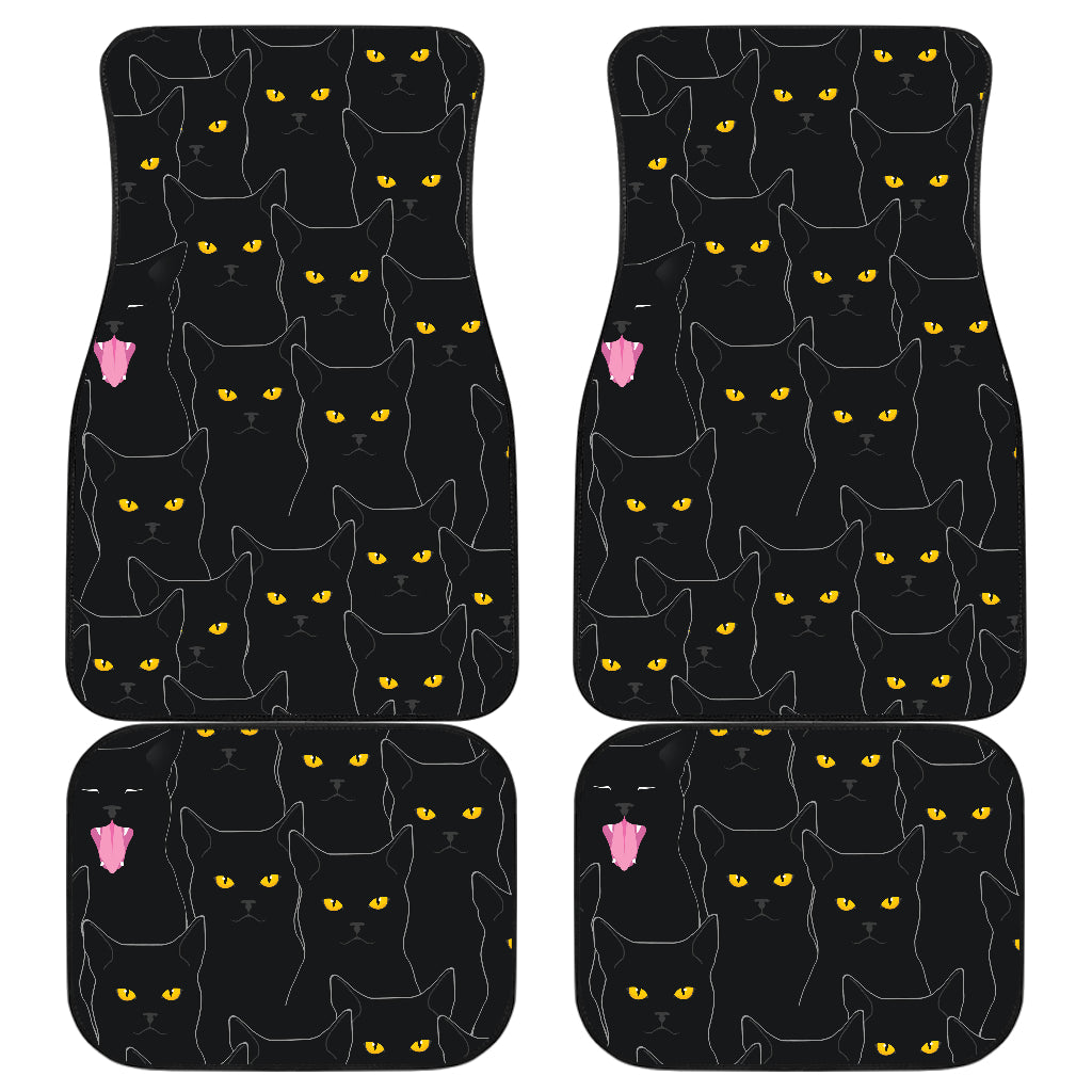 Black Cat Yellow Eyes Print Pattern Car Floor Mats Front Back