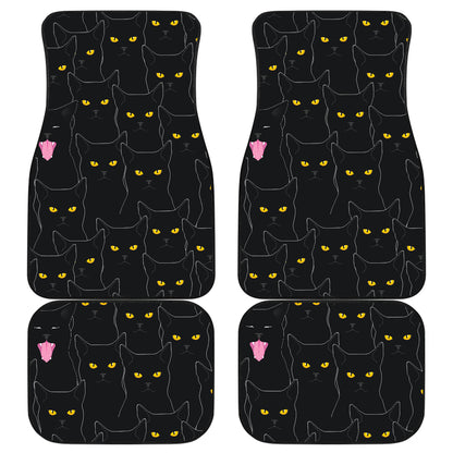 Black Cat Yellow Eyes Print Pattern Car Floor Mats Front Back