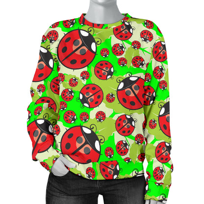 Ladybug with Leaf Print Pattern Women Long Sleeve Sweatshirt