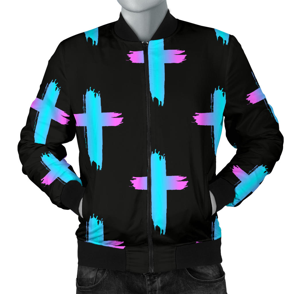 Christian Cross neon Pattern Men Bomber Jacket