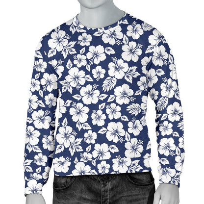 Hibiscus Blue Hawaiian Flower Style Men Long Sleeve Sweatshirt