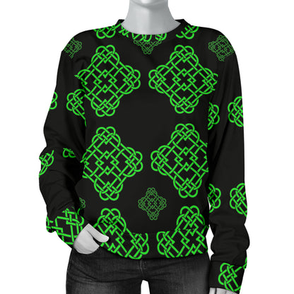 Celtic Knot Green Neon Design Women Long Sleeve Sweatshirt