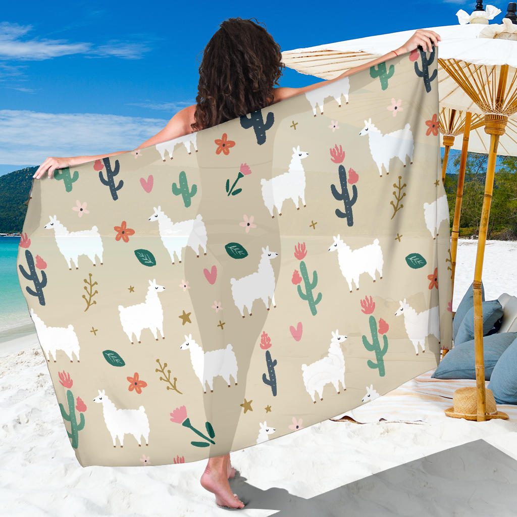 Llama Cactus Pattern Print Design 09 Sarong Pareo Wrap