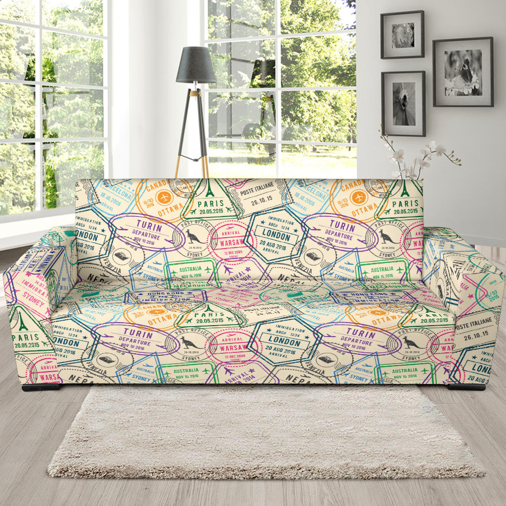 Travel Stamp Print Design LKS303 Sofa Slipcover