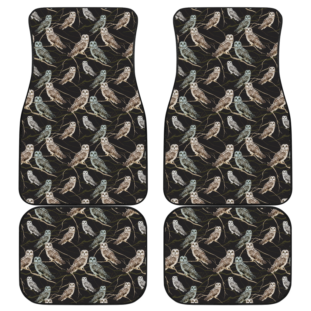 Owl Branch Themed Design Print Car Floor Mats Front Back