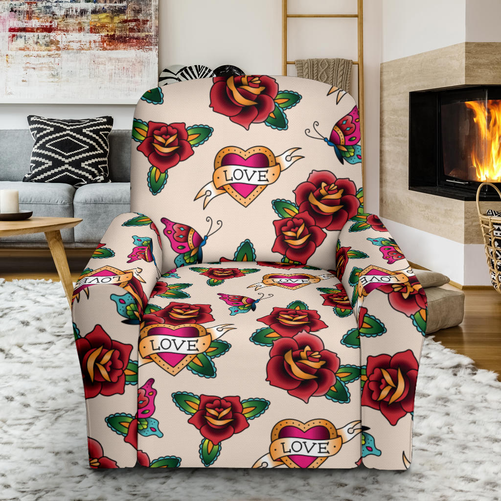 Tattoo Rose Print Design LKS302 Recliner Slipcover with Pocket