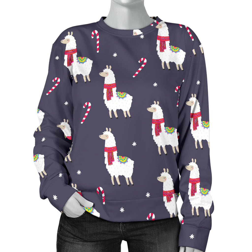 Llama with Candy Cane Themed Print Women Long Sleeve Sweatshirt