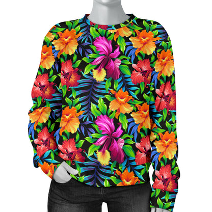 Tropical Folower Colorful Print Women Long Sleeve Sweatshirt