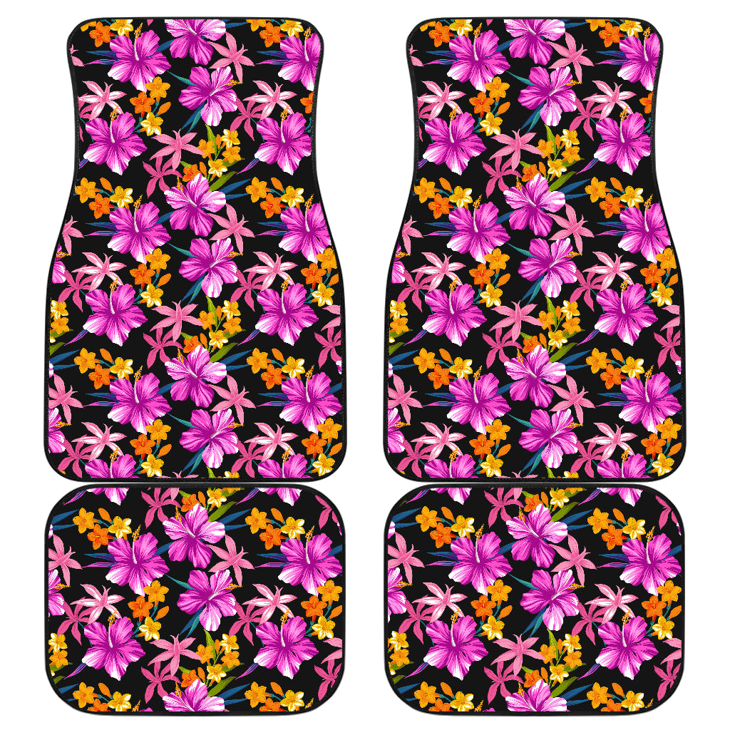 Tropical Folower Pink Hibiscus Print Car Floor Mats Front Back