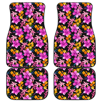 Tropical Folower Pink Hibiscus Print Car Floor Mats Front Back