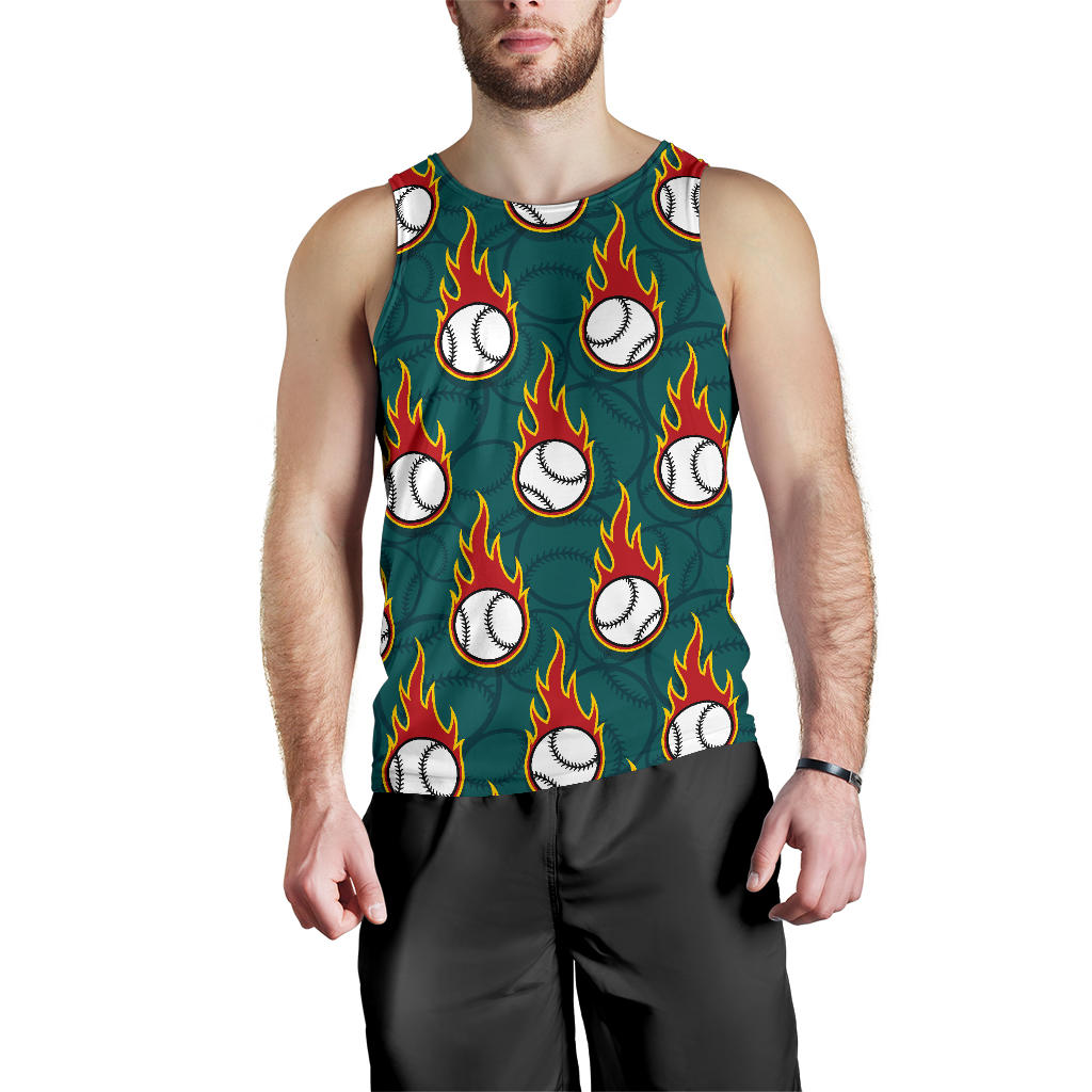 Baseball Fire Print Pattern Men Tank Top