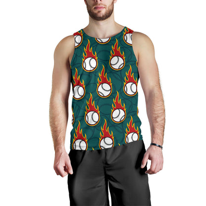 Baseball Fire Print Pattern Men Tank Top