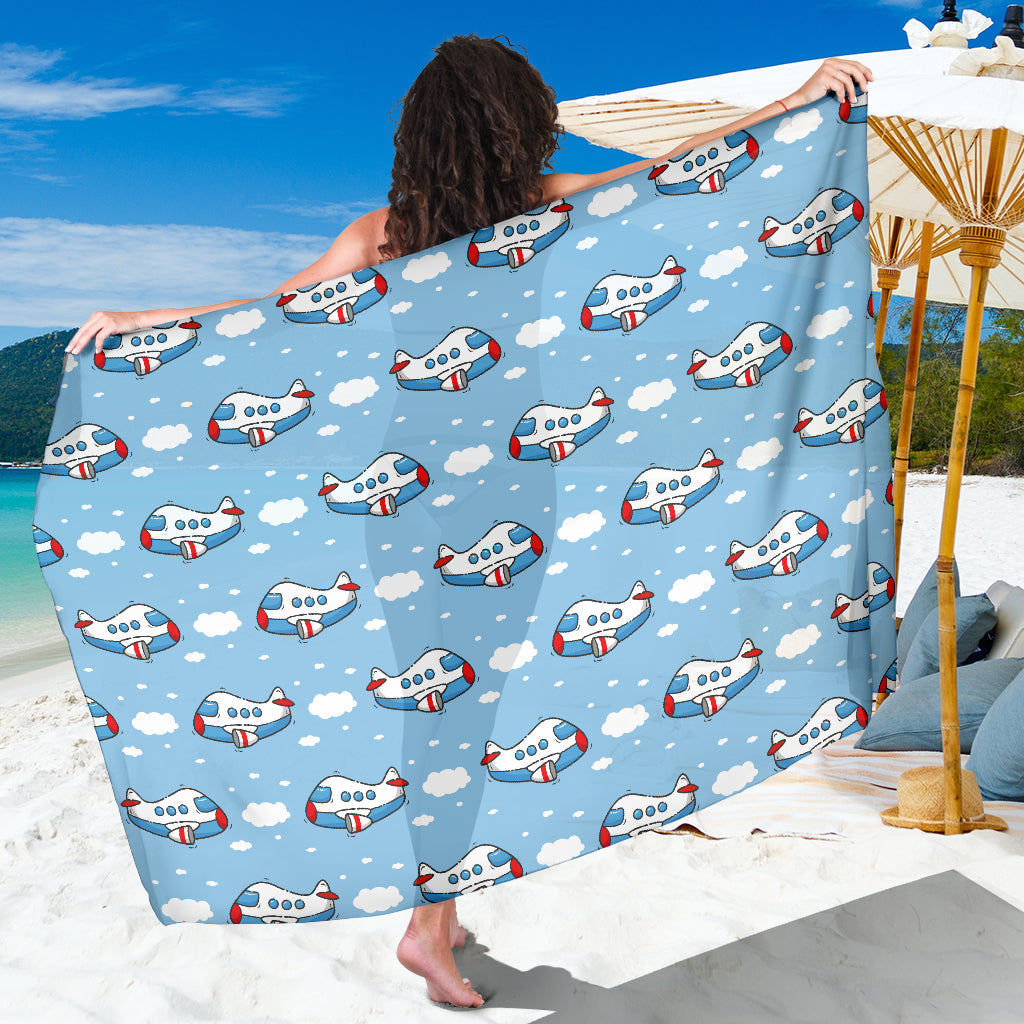 Airplane Cartoon Pattern Print Design 07 Sarong Pareo Wrap