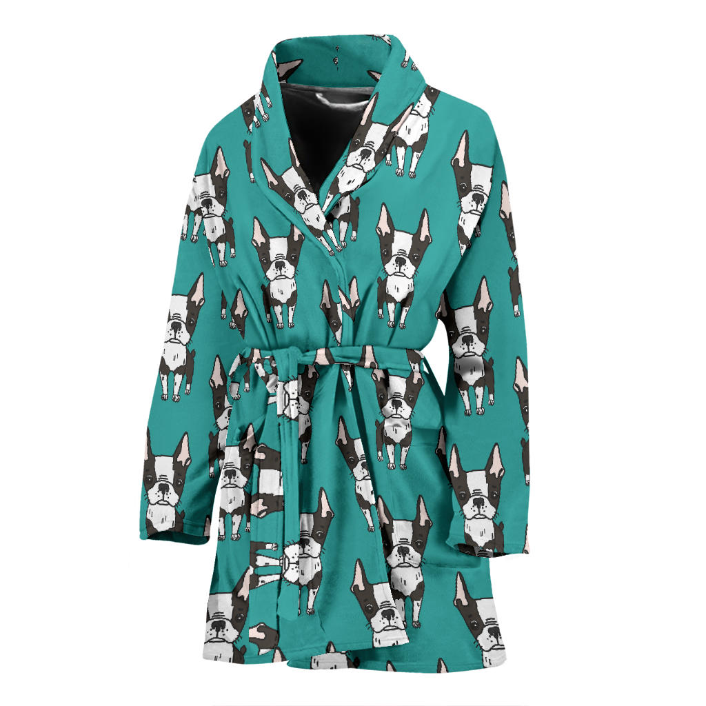 Boston Terrier Pattern Print Design 04 Women Bathrobe