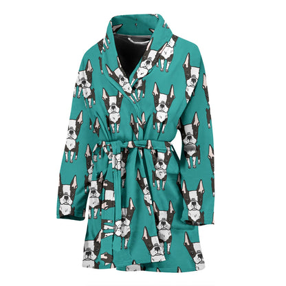 Boston Terrier Pattern Print Design 04 Women Bathrobe