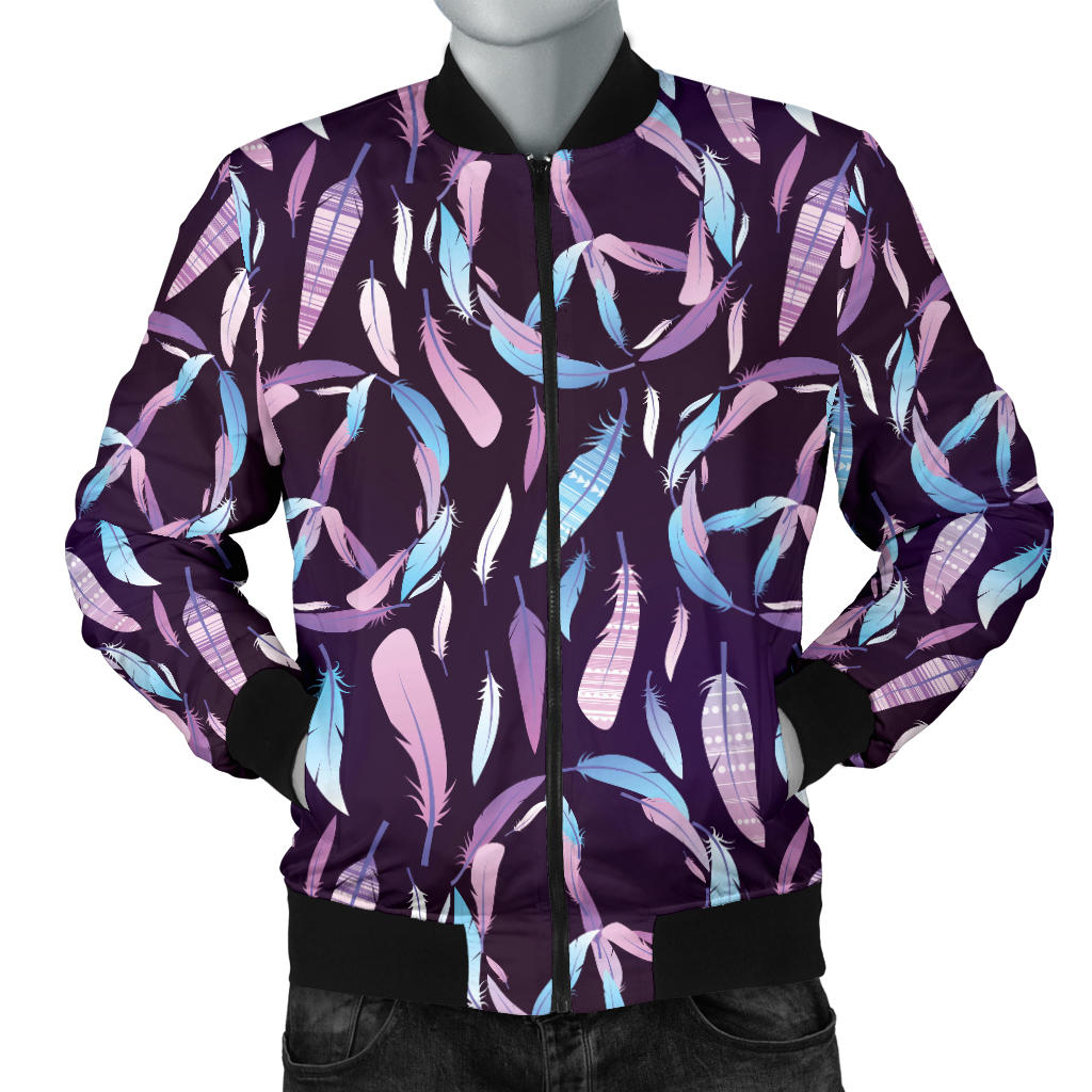 Peace Sign Feather Design Print Men Bomber Jacket