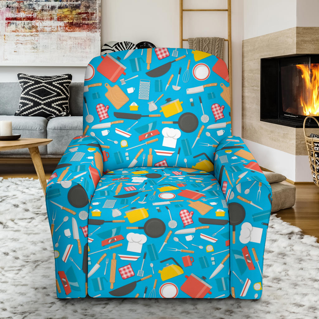 Cooking Kitchen Tools Pattern Print Design 03 Recliner Slipcover with Pocket