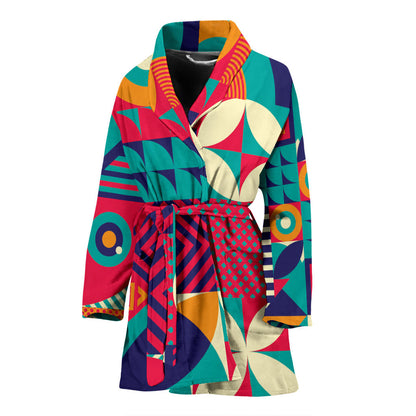 Mosaic Pattern Print Design 03 Women Bathrobe