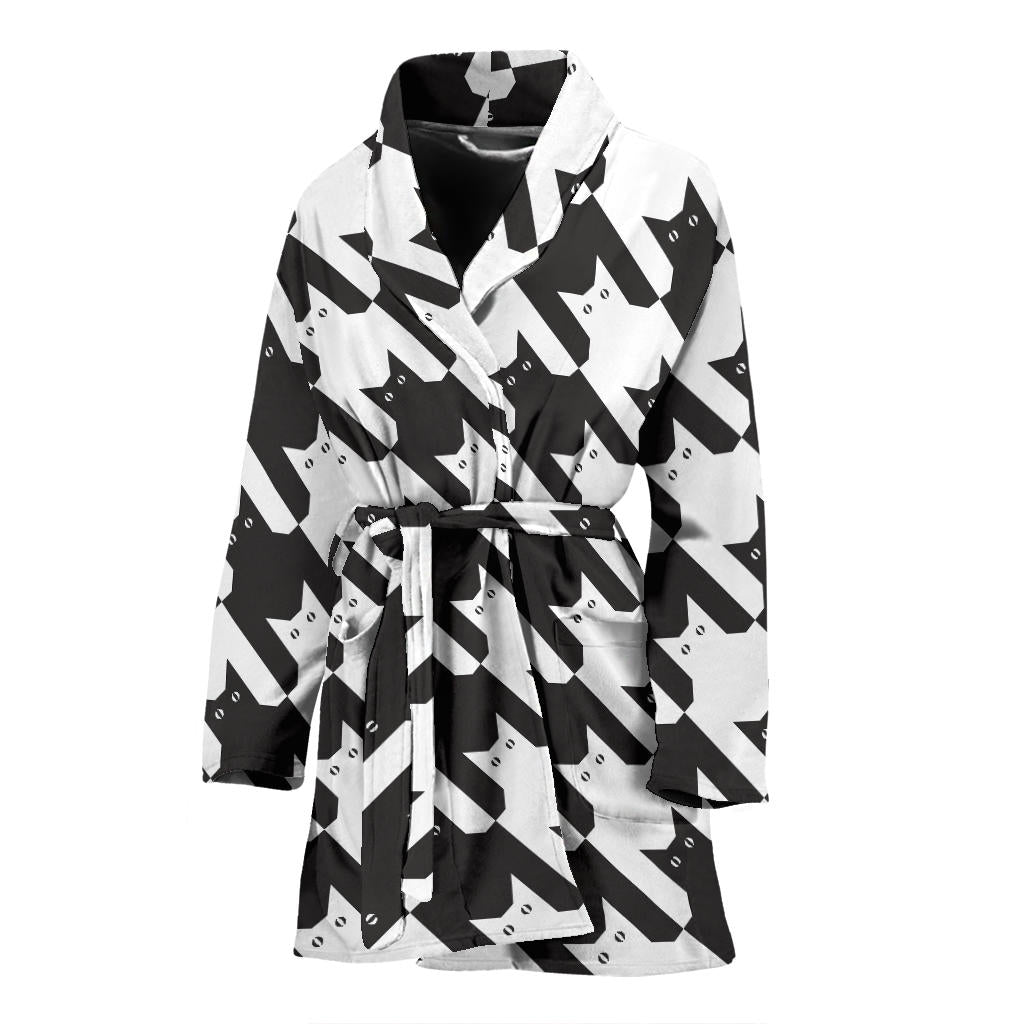 Cat HoundstoothPattern Print Design 01 Women Bathrobe