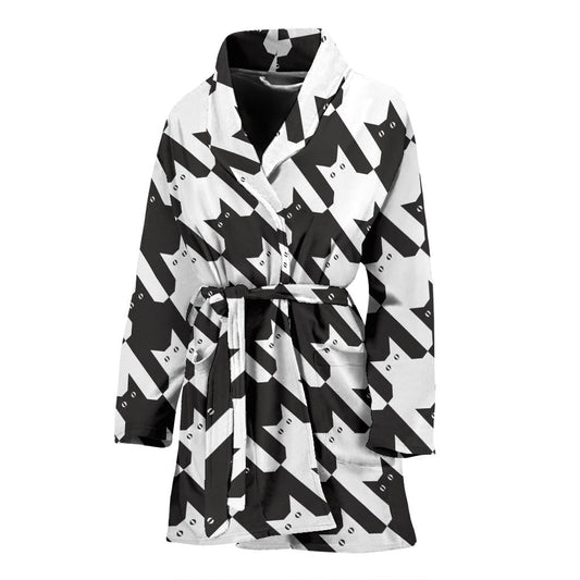Cat HoundstoothPattern Print Design 01 Women Bathrobe