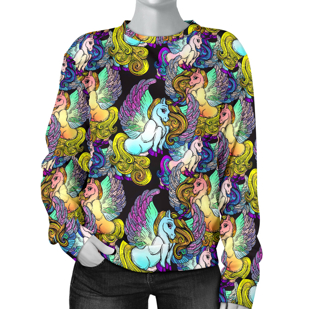 Unicorn With Wings Print Pattern Women Long Sleeve Sweatshirt