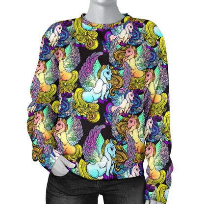 Unicorn With Wings Print Pattern Women Long Sleeve Sweatshirt