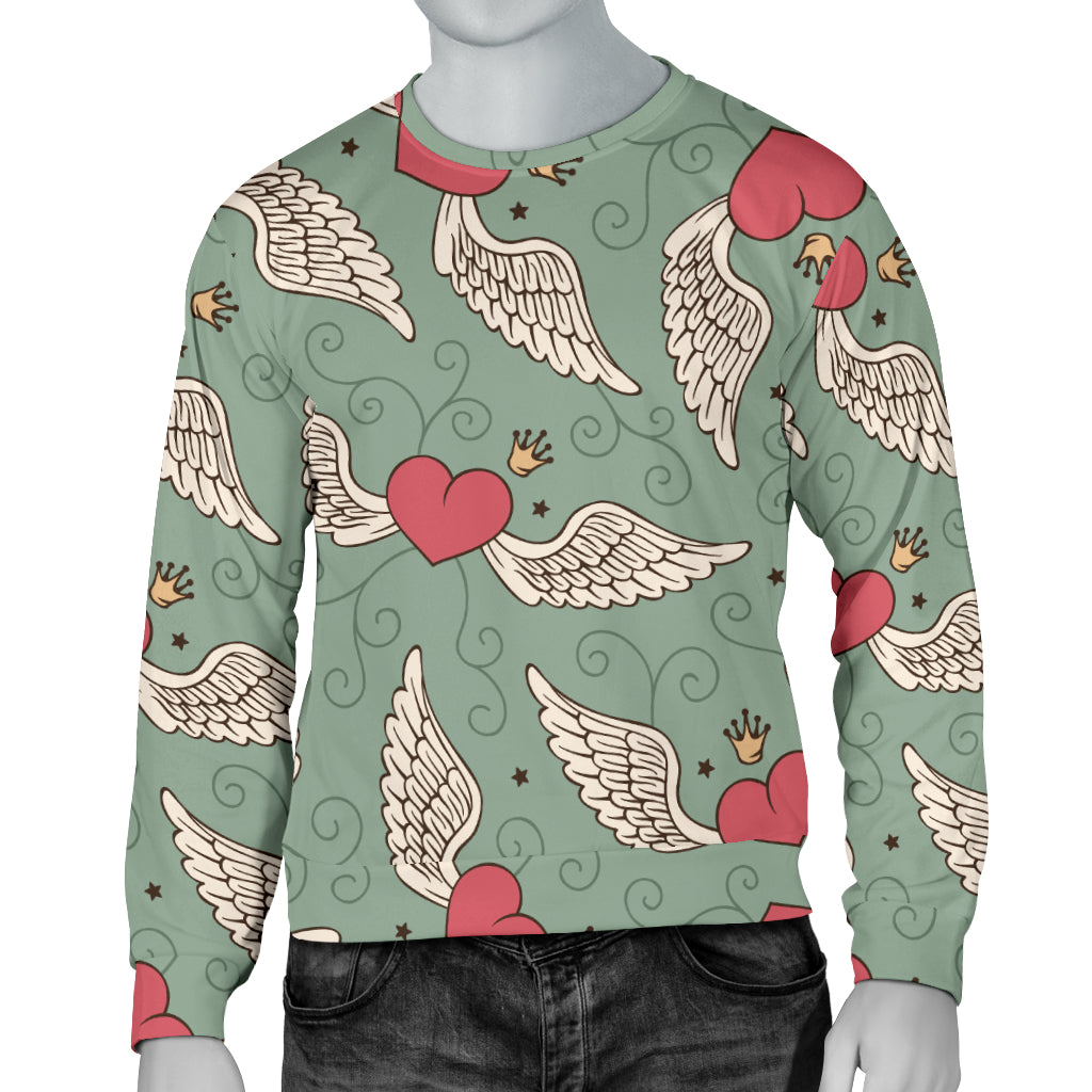 Angel Wings Heart Design Themed Print Men Long Sleeve Sweatshirt
