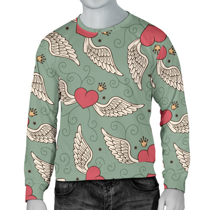 Angel Wings Heart Design Themed Print Men Long Sleeve Sweatshirt