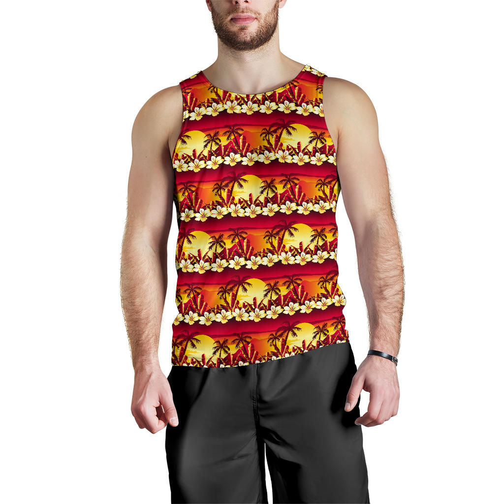 Hawaiian Tropical Sunset Hibiscus Print Men Tank Top