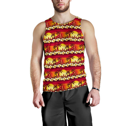 Hawaiian Tropical Sunset Hibiscus Print Men Tank Top