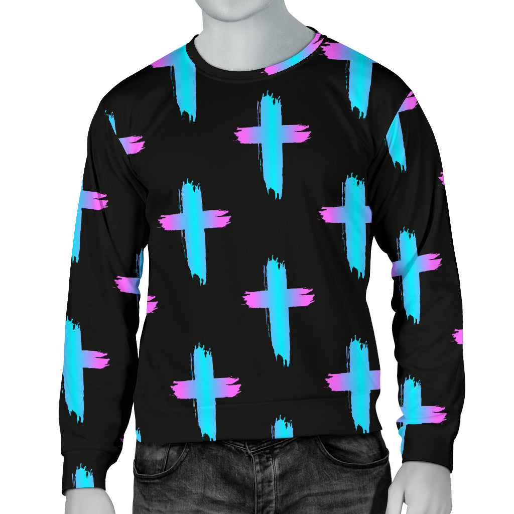 Christian Cross neon Pattern Men Long Sleeve Sweatshirt